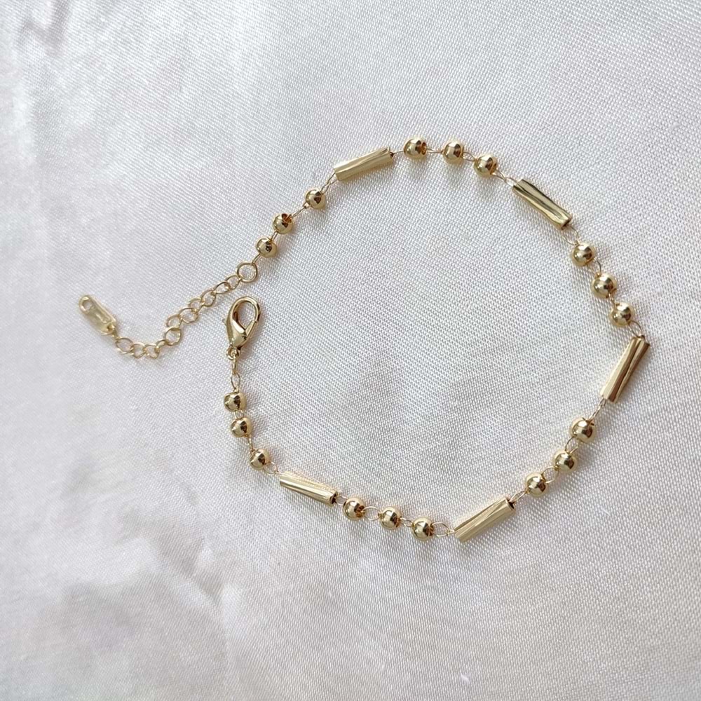 Çelik Gold Sıra Toplu Çubuk Bileklik