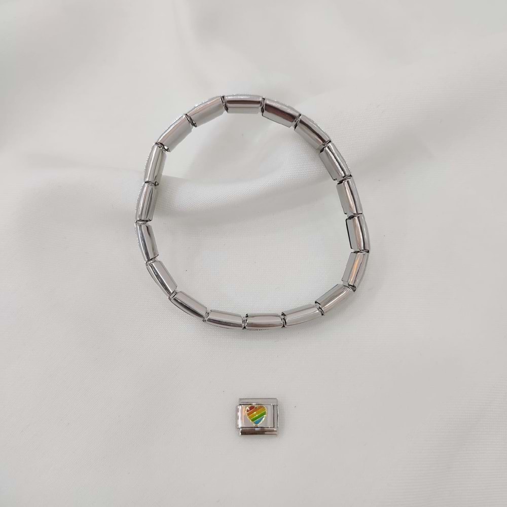 Çelik Silver Gökkuşağı Kalp Charm