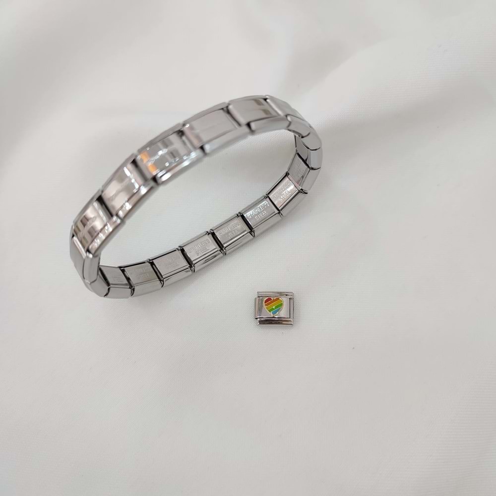 Çelik Silver Gökkuşağı Kalp Charm