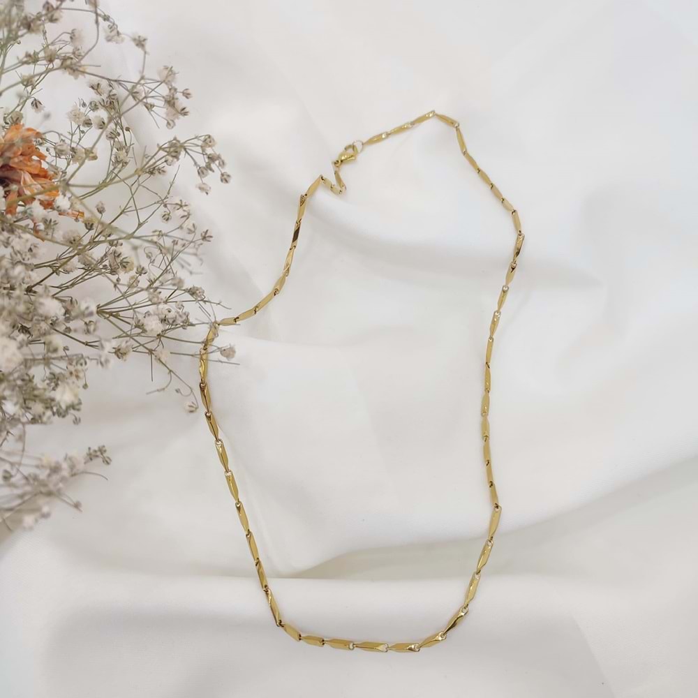 Çelik Gold Unisex Baklava Desen Kolye