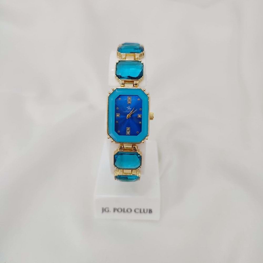 GS Polo Gold Saks Mavi Swarovski Taşlı Saat