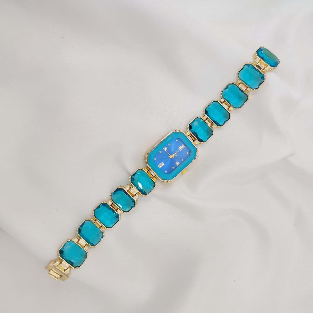 GS Polo Gold Saks Mavi Swarovski Taşlı Saat