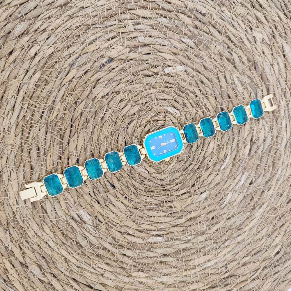 GS Polo Gold Saks Mavi Swarovski Taşlı Saat