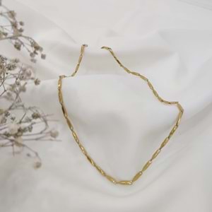 Çelik Gold Unisex Baklava Desen Kolye
