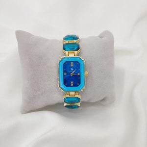 GS Polo Gold Saks Mavi Swarovski Taşlı Saat