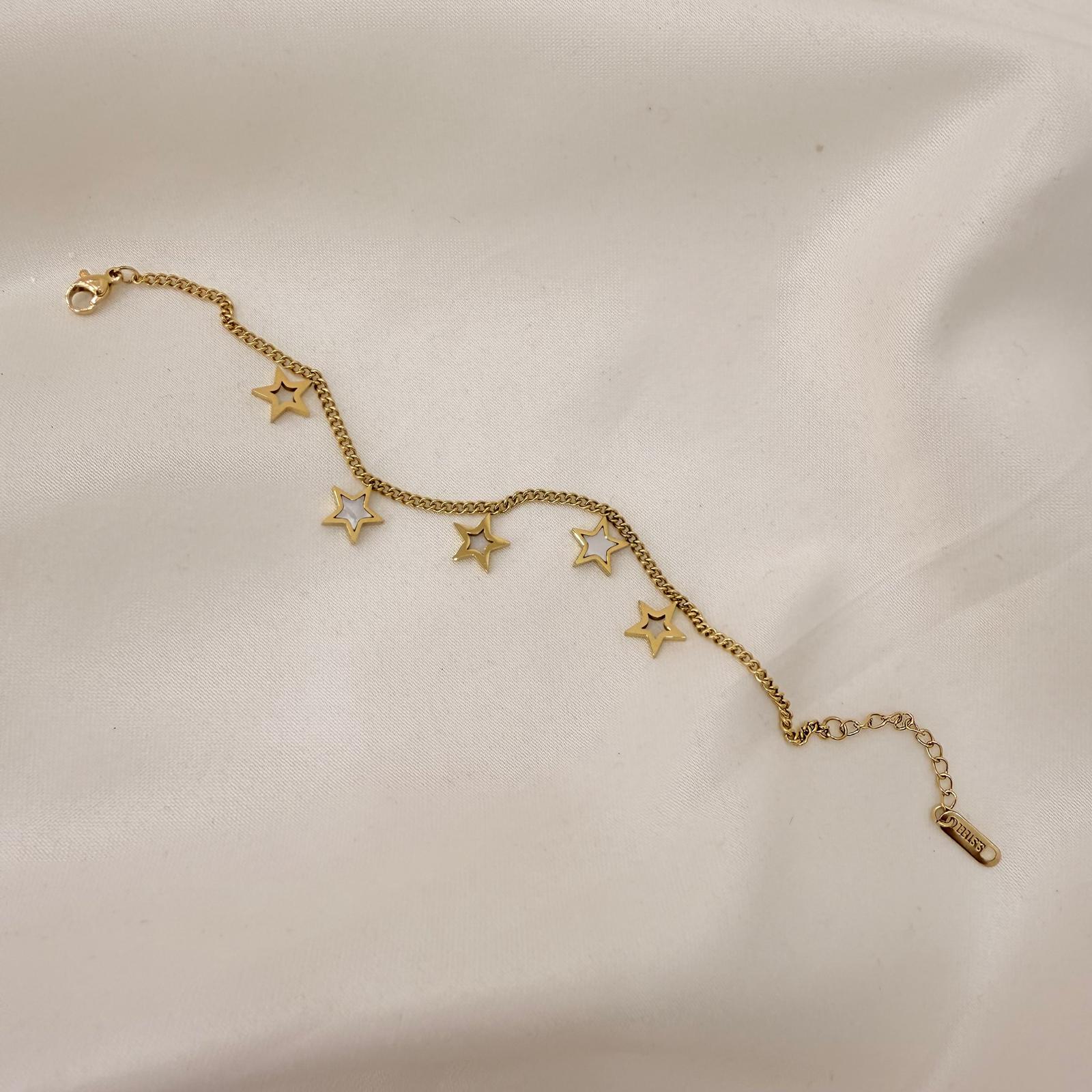 Çelik Gold Sallanan İncili Yıldız Bileklik
